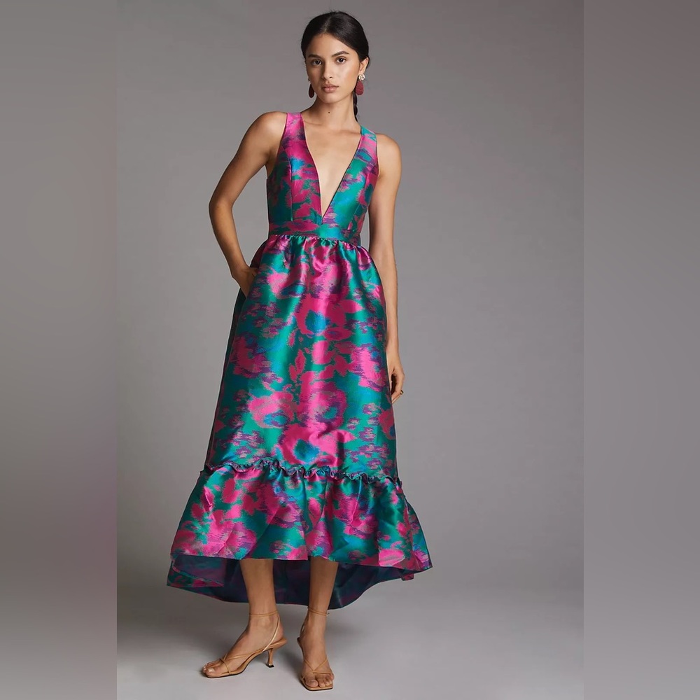 NWT Anthropologie Hutch Jaquard High-Low MIDI Dress Size 0